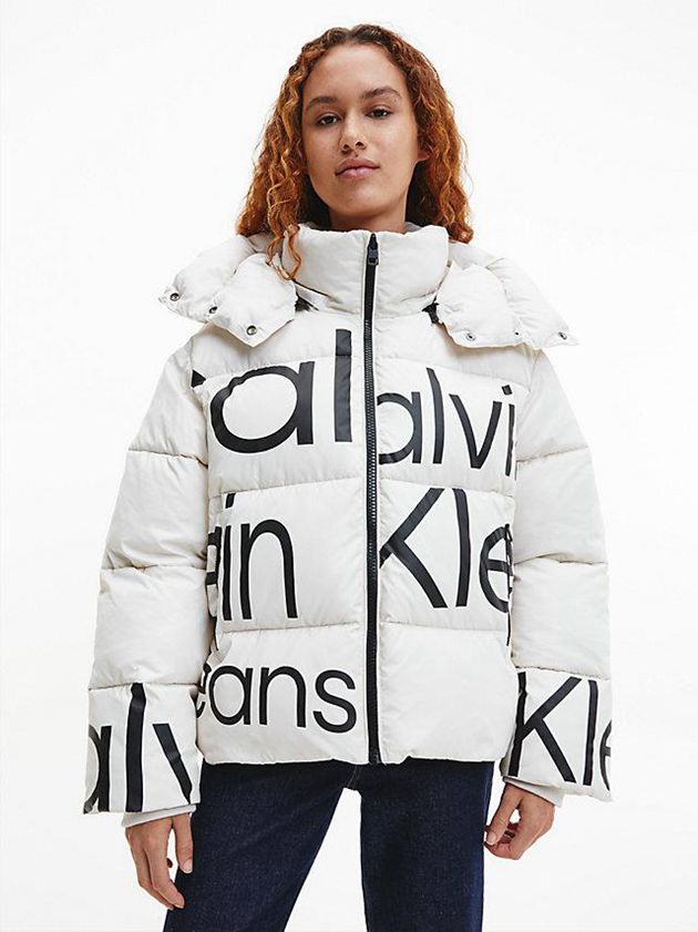 Calvin Klein USA Recycled Polyester Logo Puffer Womens Jacket White 4356791-PB